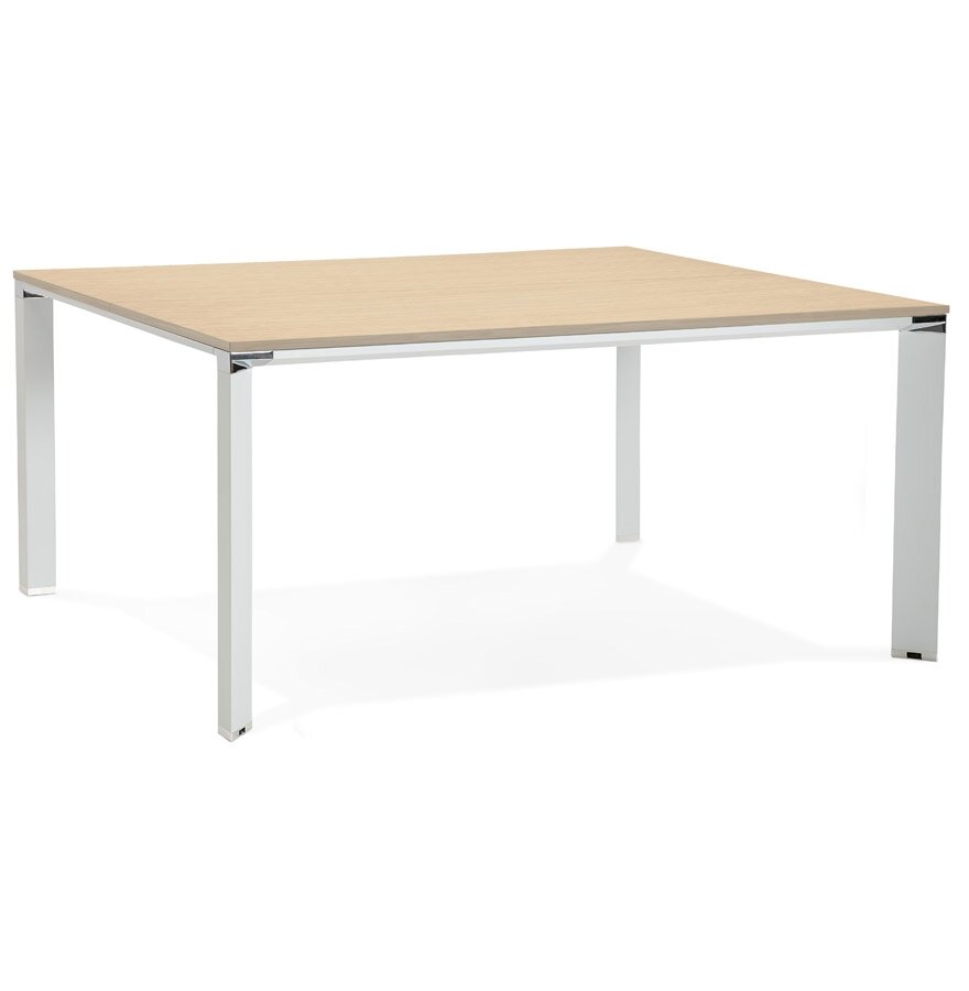Vergadertafel / bench-bureau &#039;XLINE SQUARE&#039; in hout met natuurlijke afwerking en wit metaal - 160x160 cm