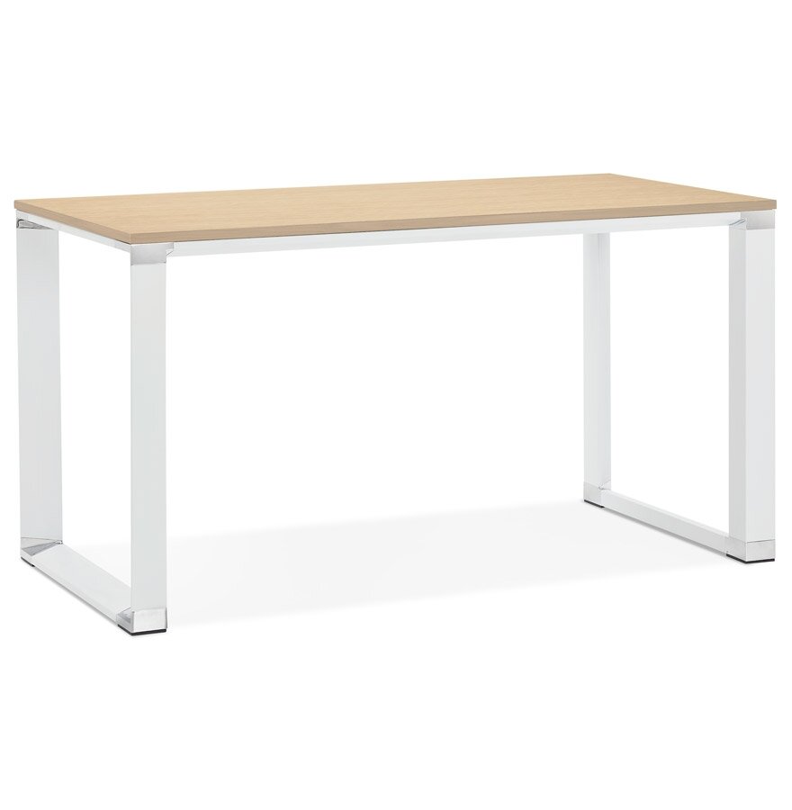 Klein recht designbureau &#039;XLINE&#039; in hout met natuurlijke afwerking en wit metaal - 140x70 cm