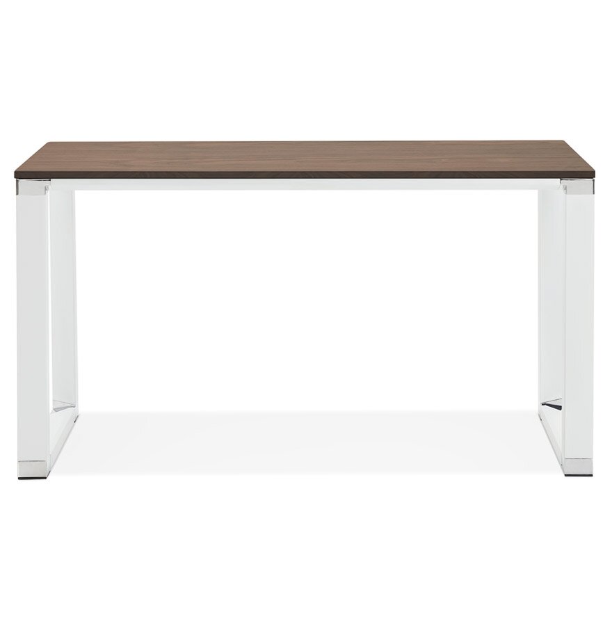 Klein recht designbureau &#039;XLINE&#039; met notenhouten afwerking en wit metaal - 140x70 cm