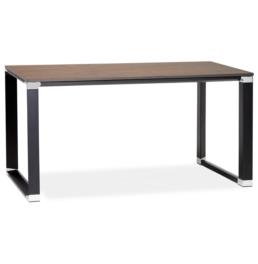 Klein recht designbureau &#039;XLINE&#039; met notenhouten afwerking en zwart metaal - 140x70 cm