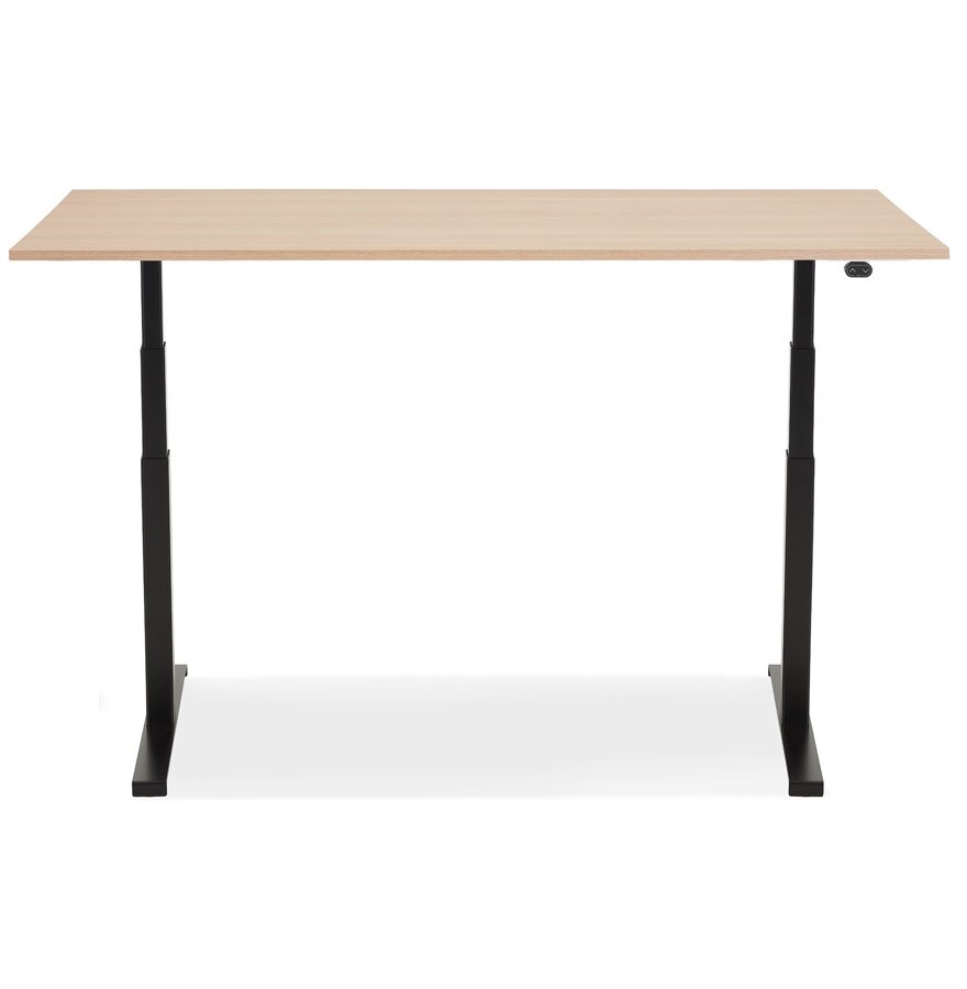 Zwarte elektrische zit/sta-bureau &#039;TRONIK&#039; met blad in natuurlijke houtafwerking - 140x70 cm