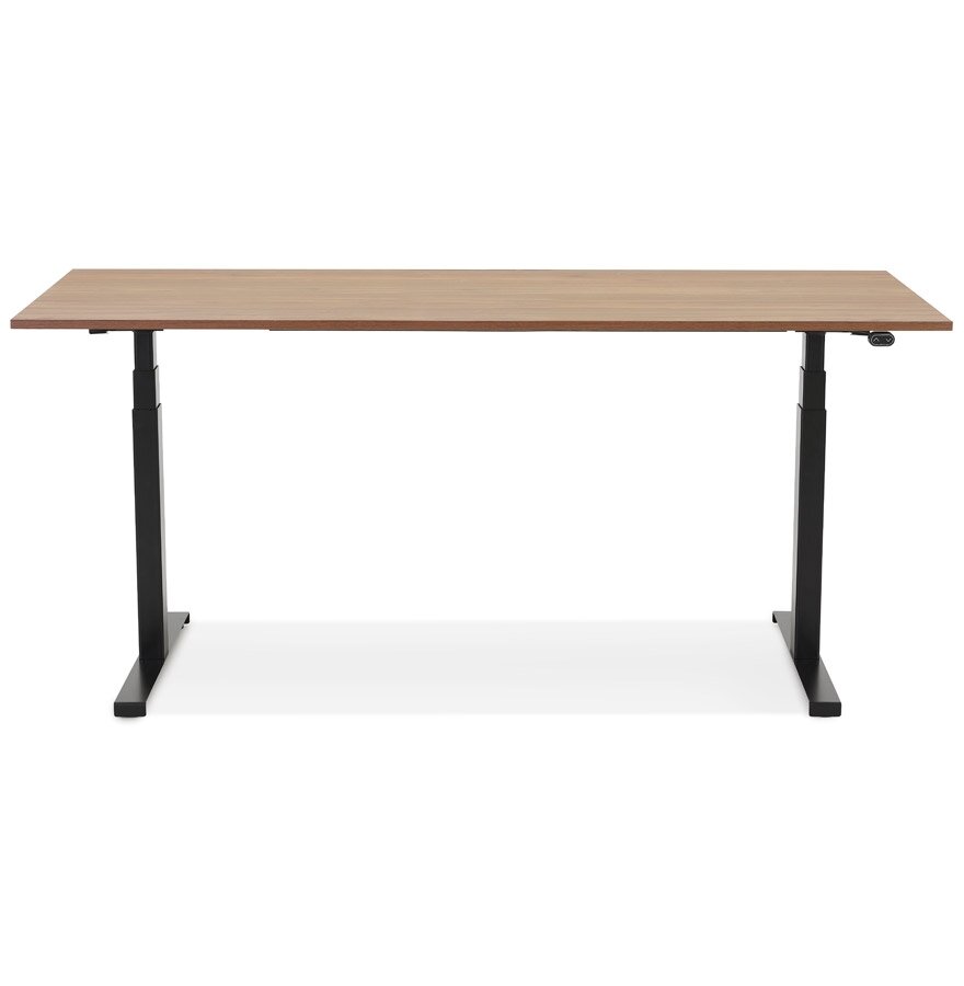 Zwarte ergonomische elektrische bureau &#039;TRONIK&#039; met blad in notenhouten afwerking - 160x80 cm