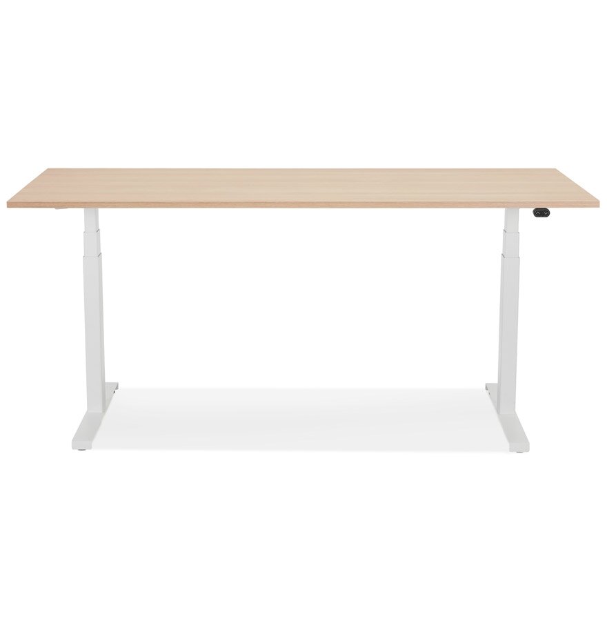 Witte elektrisch verstelbare bureau &#039;TRONIK&#039; met blad in natuurlijke houtafwerking - 160x80 cm