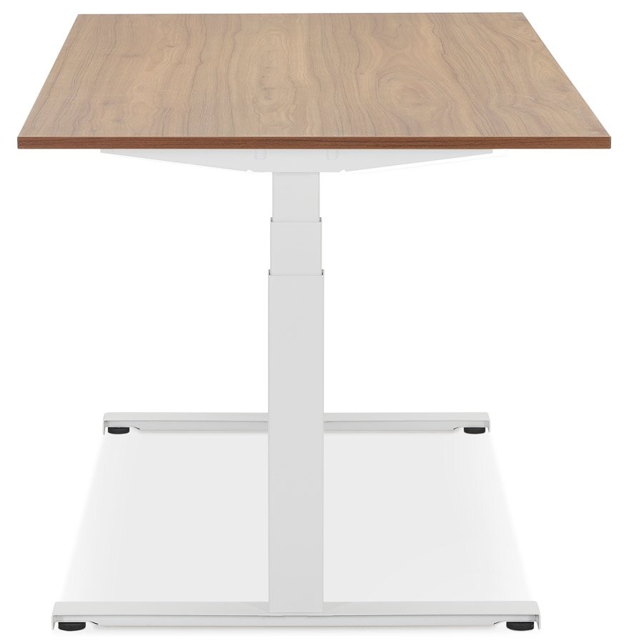 Witte elektrisch verstelbare bureau &#039;TRONIK&#039; met blad in notenhouten afwerking - 160x80 cm