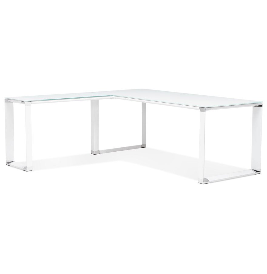 Groot hoekbureau van wit glas &#039;XLINE&#039; (hoek naar keuze) - 200 cm