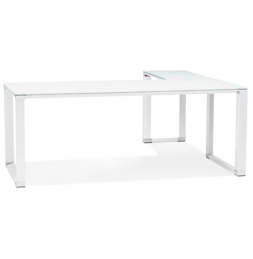 Groot hoekbureau van wit glas &#039;XLINE&#039; (hoek naar keuze) - 200 cm
