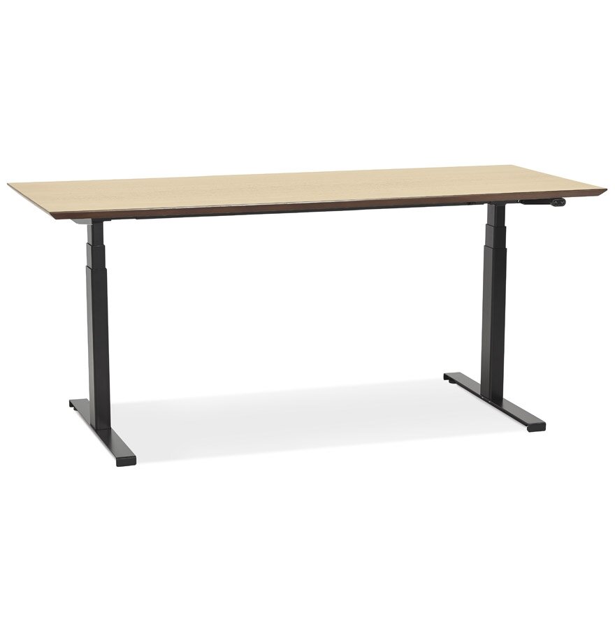 Zwarte elektrische zit/sta-bureau &#039;BIONIK&#039; met blad in natuurlijke houtafwerking - 180x90 cm