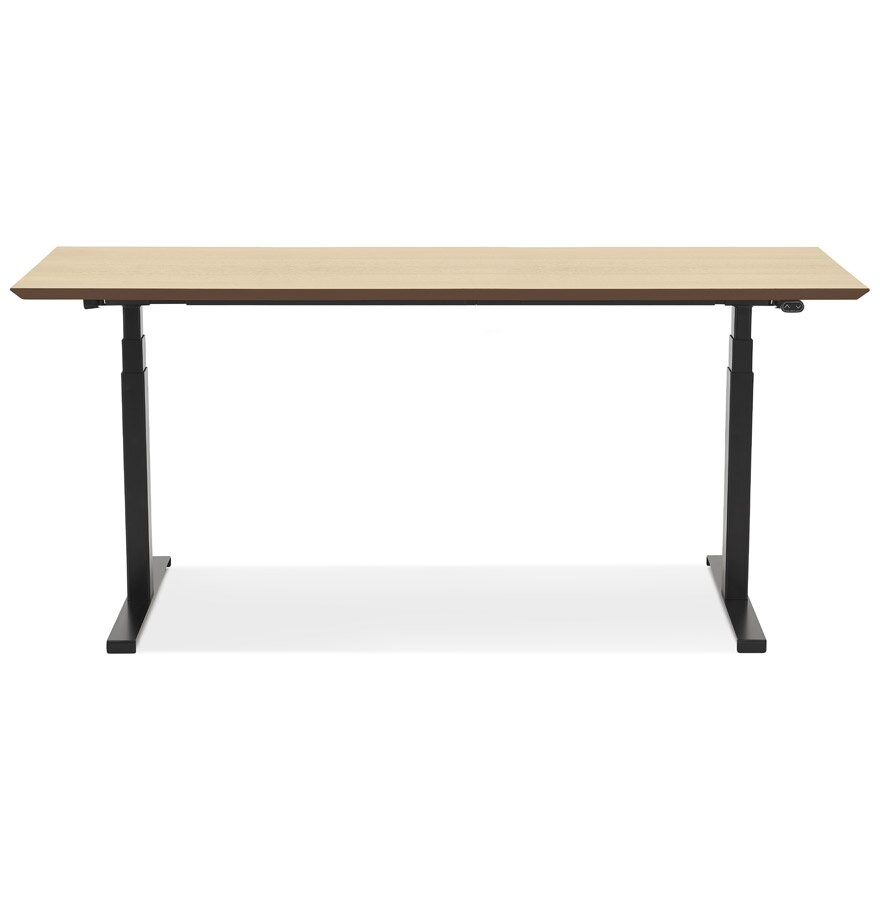 Zwarte elektrische zit/sta-bureau &#039;BIONIK&#039; met blad in natuurlijke houtafwerking - 180x90 cm