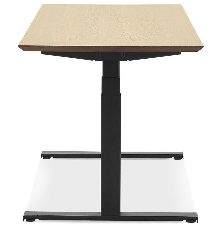 Zwarte elektrische zit/sta-bureau &#039;BIONIK&#039; met blad in natuurlijke houtafwerking - 180x90 cm
