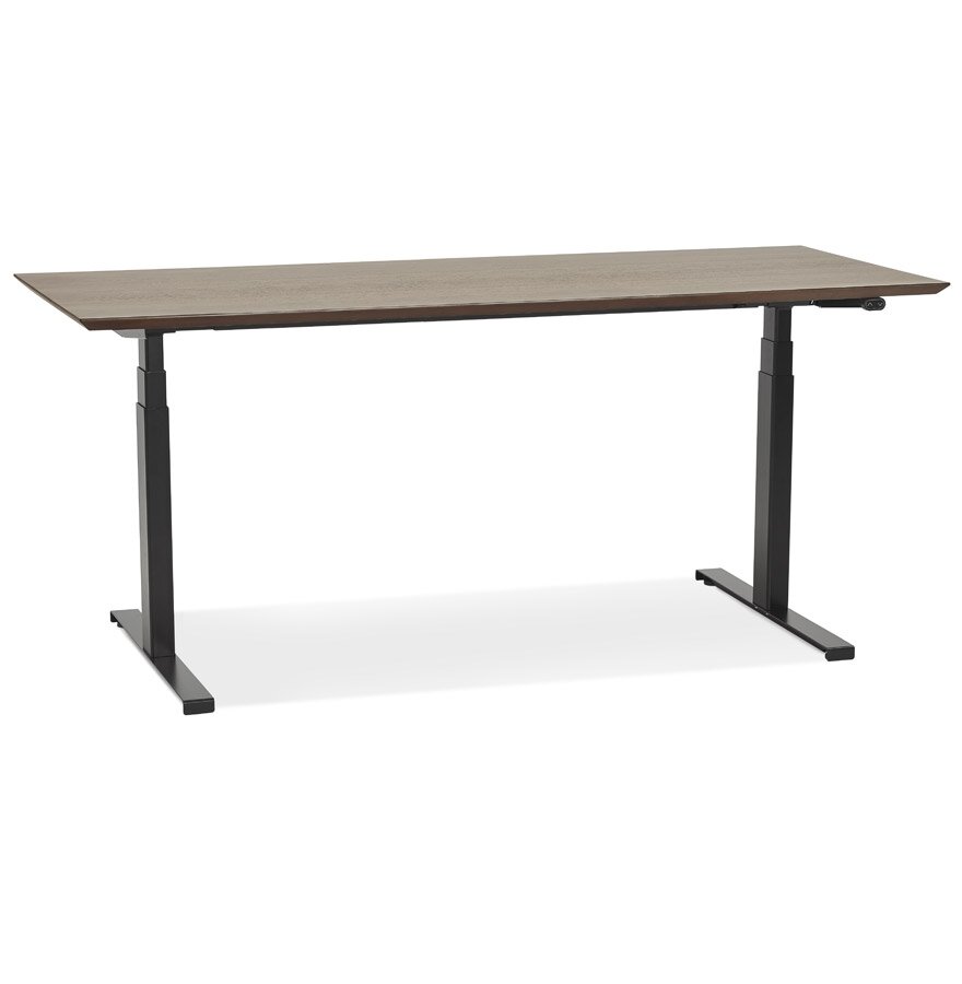 Zwarte elektrische zit/sta-bureau &#039;BIONIK&#039; met blad in notenhouten afwerking - 180x90 cm