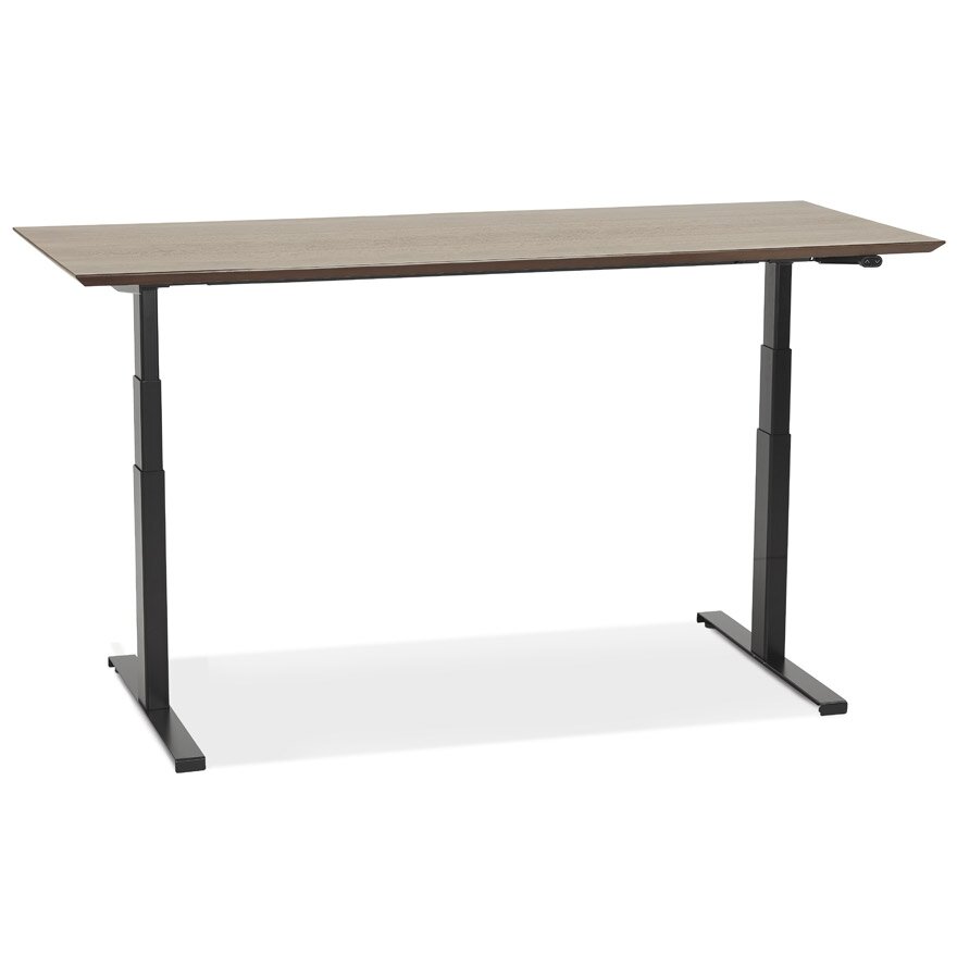 Zwarte elektrische zit/sta-bureau &#039;BIONIK&#039; met blad in notenhouten afwerking - 180x90 cm