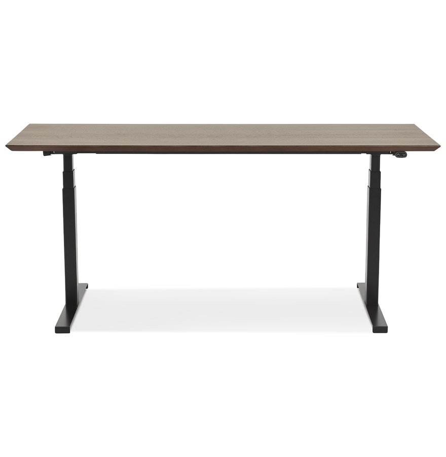 Zwarte elektrische zit/sta-bureau &#039;BIONIK&#039; met blad in notenhouten afwerking - 180x90 cm