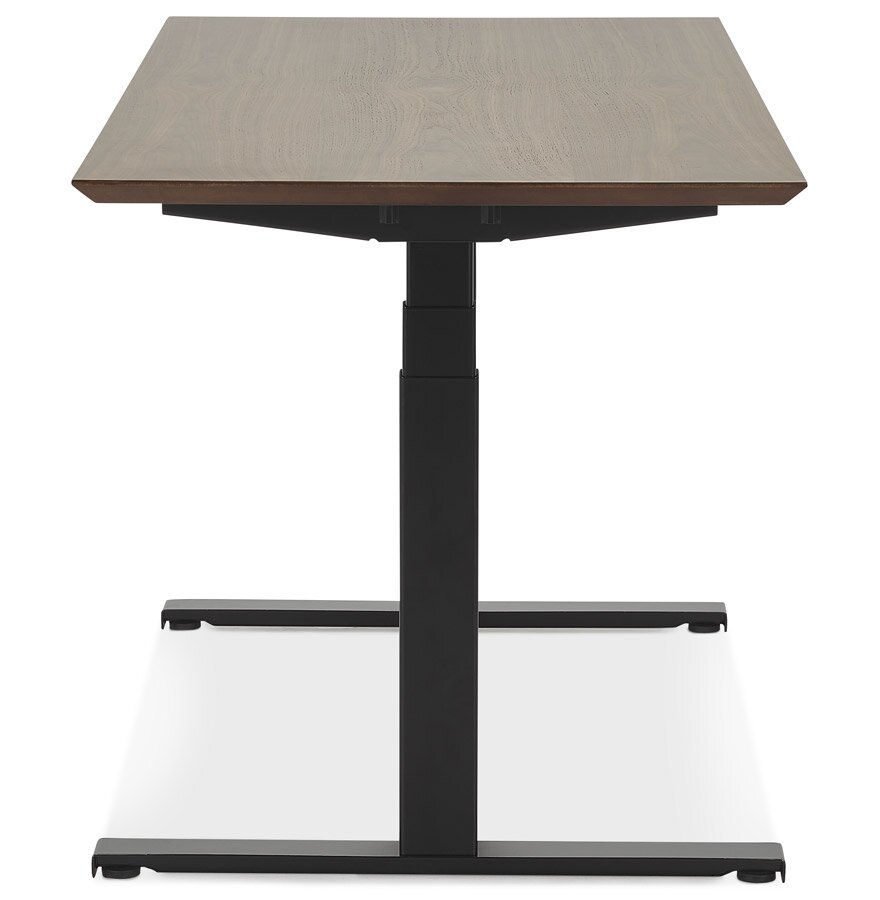 Zwarte elektrische zit/sta-bureau &#039;BIONIK&#039; met blad in notenhouten afwerking - 180x90 cm