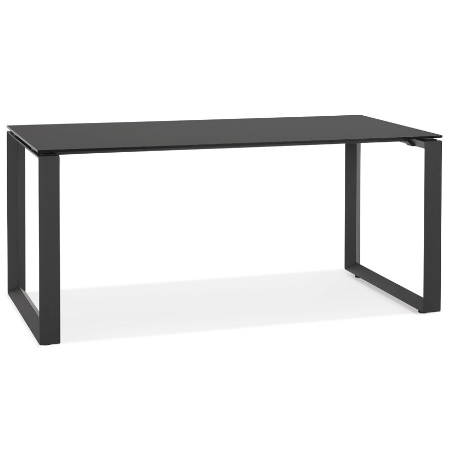 Rechte design bureau &#039;BAKUS&#039; van zwart glas en metaal - 160x80 cm