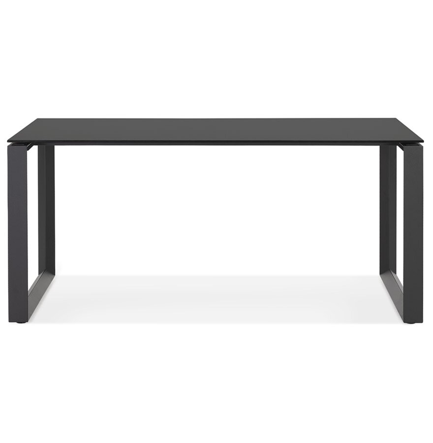 Rechte design bureau &#039;BAKUS&#039; van zwart glas en metaal - 160x80 cm