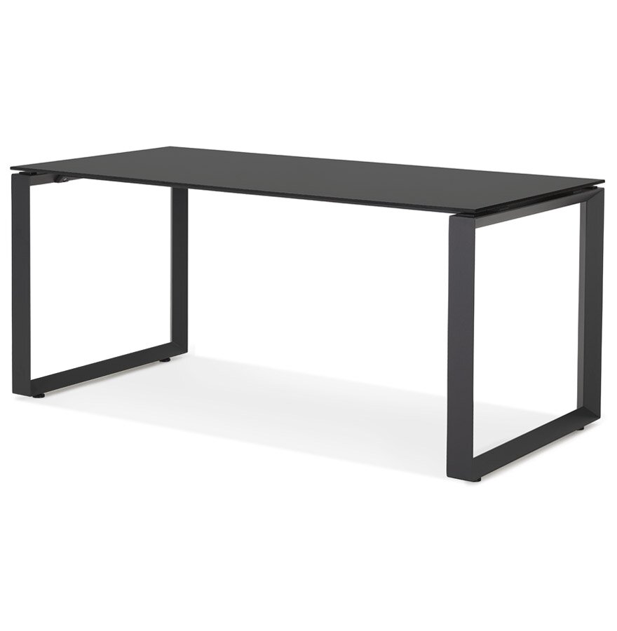 Rechte design bureau &#039;BAKUS&#039; van zwart glas en metaal - 160x80 cm