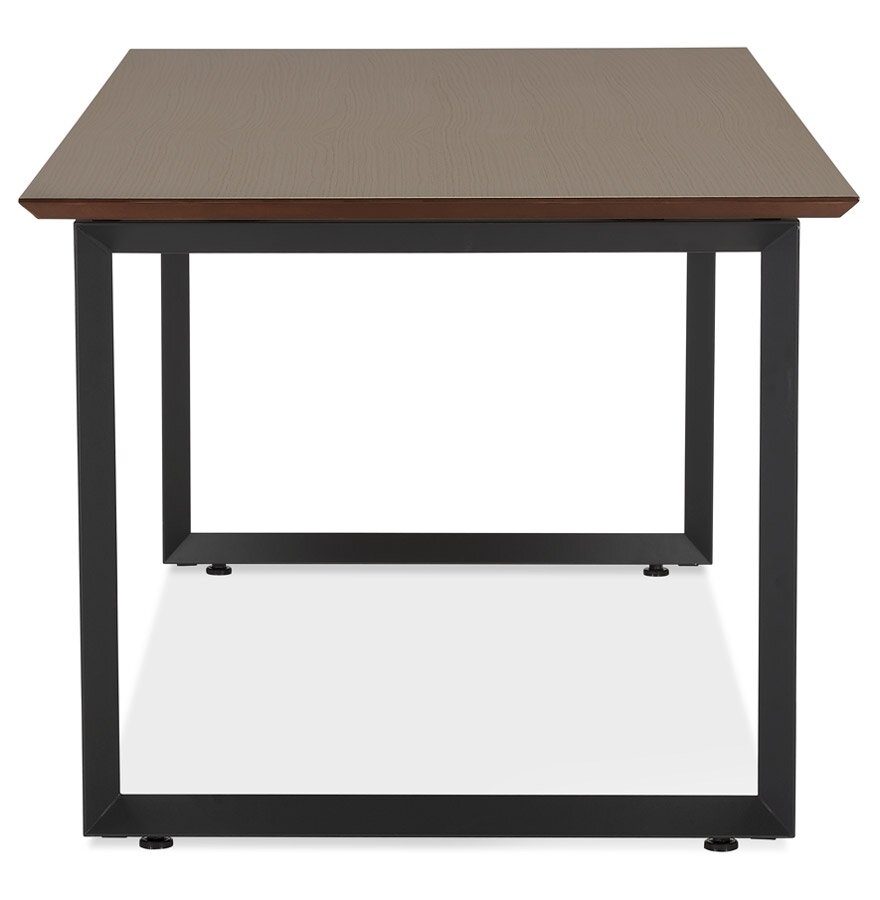 Grote rechte directiebureau &#039;GIMINI&#039; met notenhouten afwerking en zwart metaal - 180x90 cm