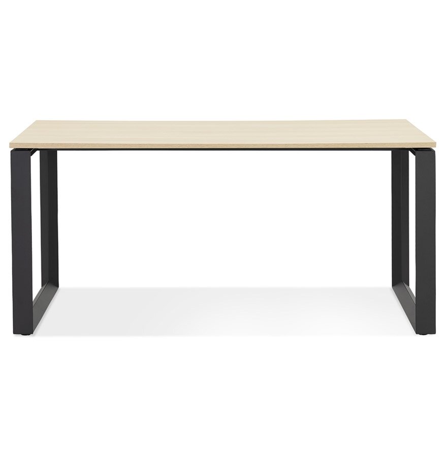 Rechte design bureau &#039;BAKUS&#039; van natuurkleurig afgewerkte hout en zwart metaal - 160x80 cm