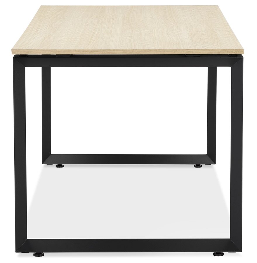 Rechte design bureau &#039;BAKUS&#039; van natuurkleurig afgewerkte hout en zwart metaal - 160x80 cm