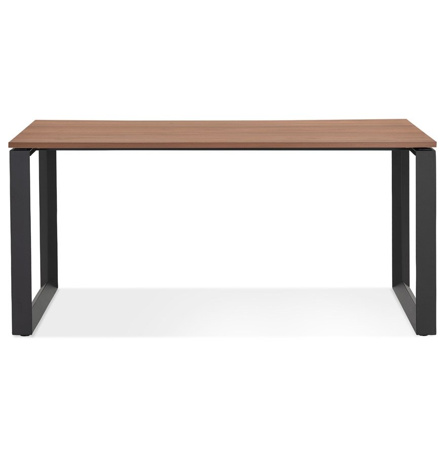 Rechte design bureau &#039;BAKUS&#039; met notenhouten afwerking en zwart metaal - 160x80 cm
