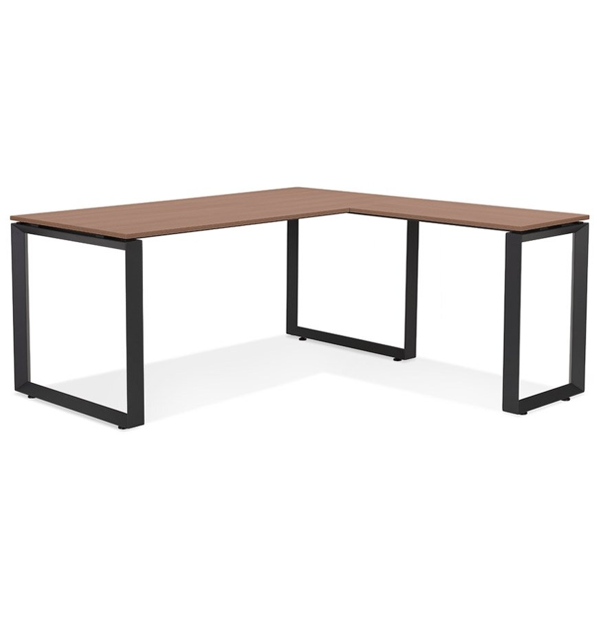 Design hoekbureau &#039;BAKUS&#039; met notenhouten afwerking en zwart metaal - 160 cm