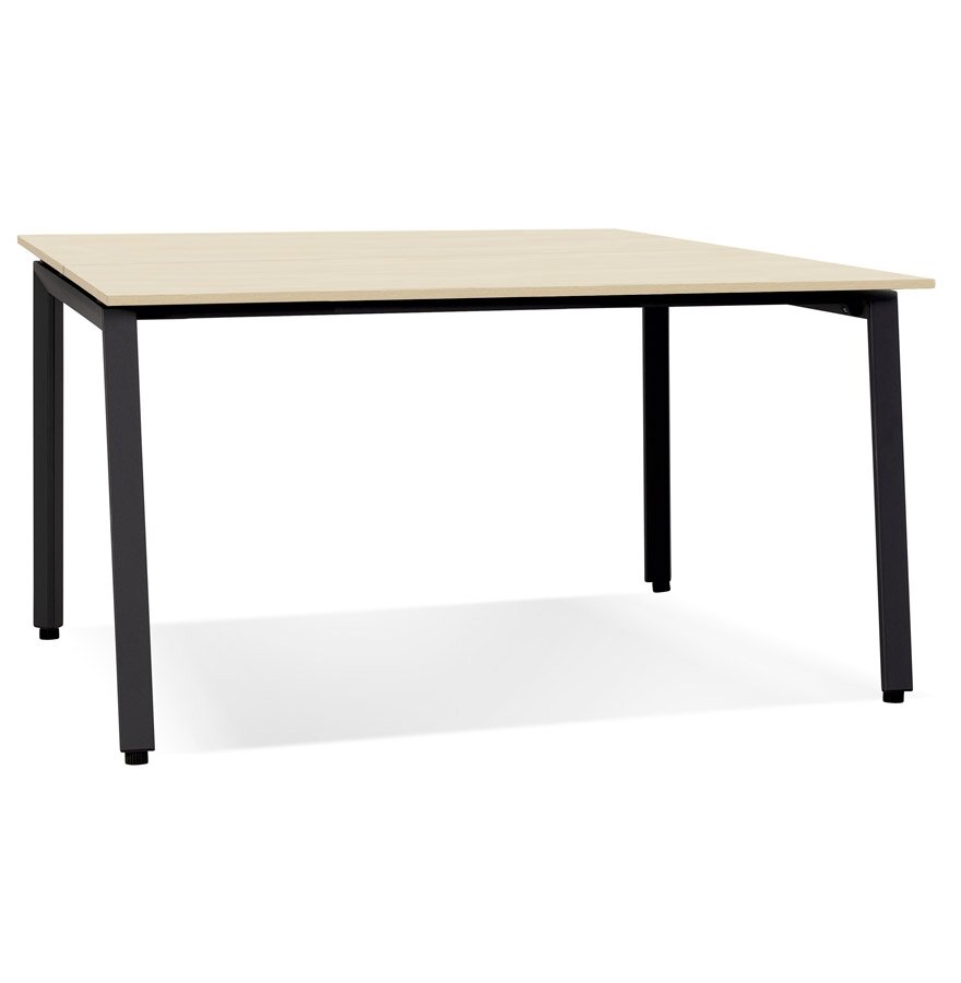 Vergadertafel/benchbureau &#039;AMADEUS SQUARE&#039; van natuurlijk afgewerkt hout en zwart metaal - 160x160 cm