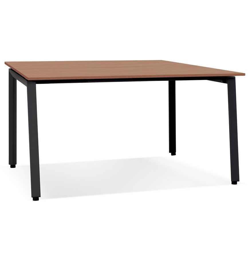 Vergadertafel/benchbureau &#039;AMADEUS SQUARE&#039; van hout met notenhoutafwerking en zwart metaal - 160x160 cm