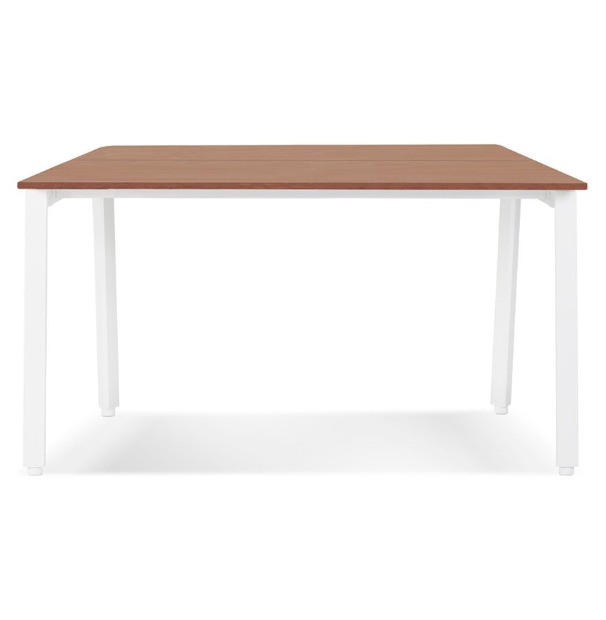 Vergadertafel/benchbureau &#039;AMADEUS SQUARE&#039; van hout met notenhoutafwerking en wit metaal - 160x160 cm