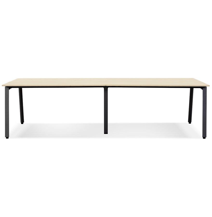 Dubbele rechte design bureau &#039;AMADEUS&#039; van natuurlijk afgewerkt hout en zwart metaal - 280x140 cm