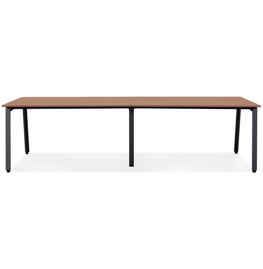 Dubbele rechte design bureau &#039;AMADEUS&#039; van hout met notenhoutafwerking en zwart metaal - 280x140 cm