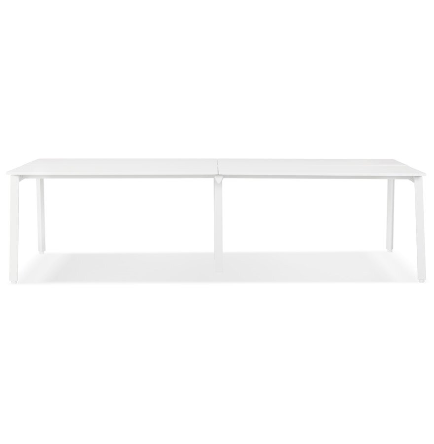Dubbele rechte design bureau &#039;AMADEUS&#039; van hout en wit metaal - 280x140 cm