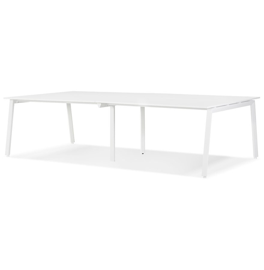 Dubbele rechte design bureau &#039;AMADEUS&#039; van hout en wit metaal - 280x140 cm