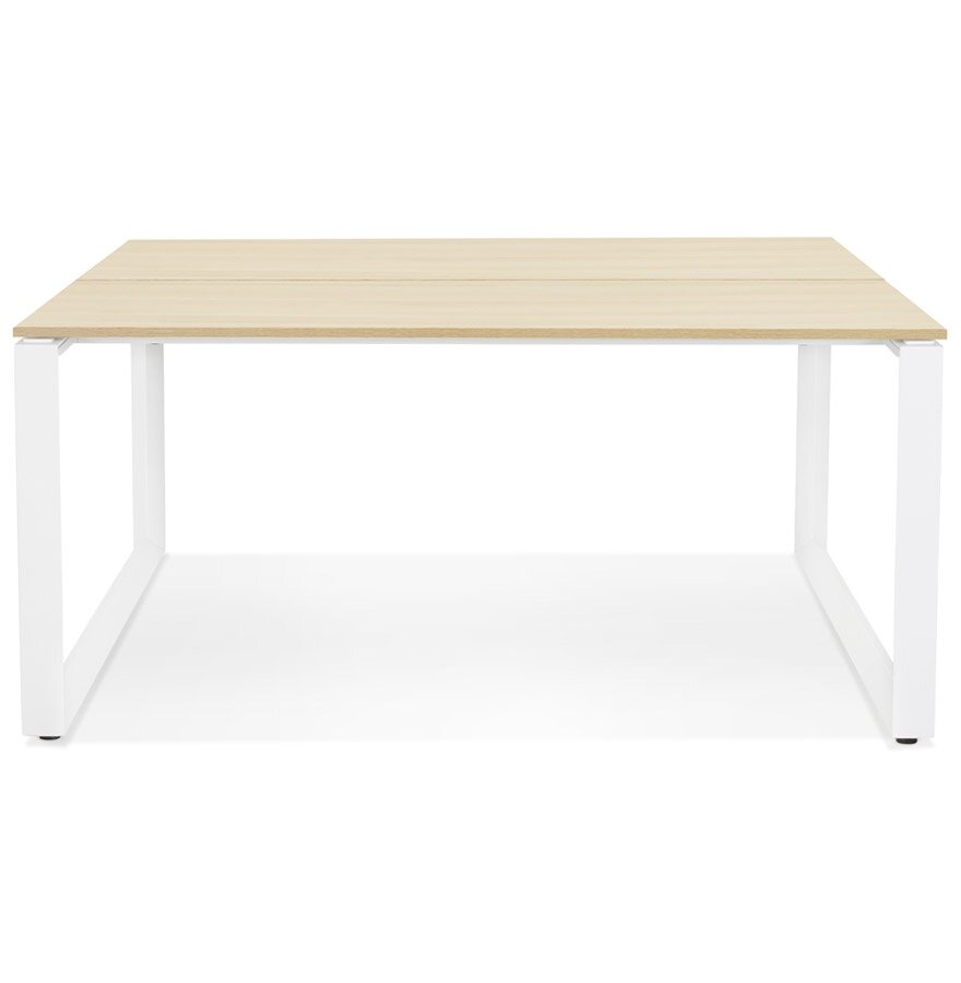 Vergadertafel / bench-bureau &#039;BAKUS SQUARE&#039; in hout met natuurlijke afwerking en wit metaal - 140x140 cm