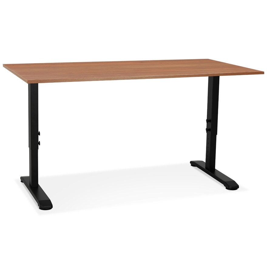 In hoogte verstelbare bureau &#039;OSMOSE&#039; van notenhout en zwart metaal - 160x80 cm