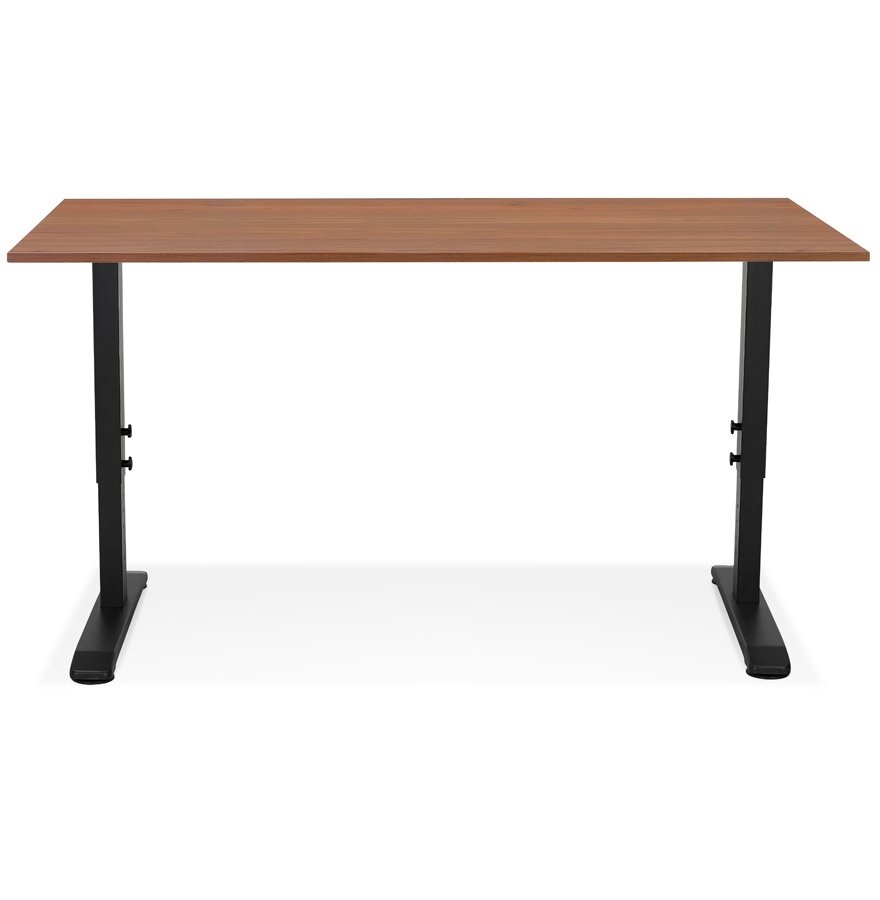 In hoogte verstelbare bureau &#039;OSMOSE&#039; van notenhout en zwart metaal - 160x80 cm