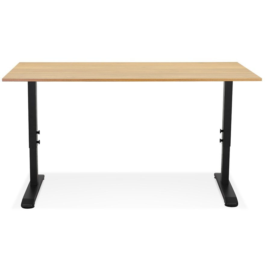In hoogte verstelbare bureau &#039;OSMOSE&#039; van natuurlijk afgewerkt hout en zwart metaal - 160x80 cm