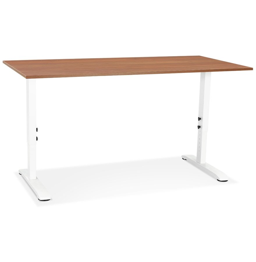 In hoogte verstelbare bureau &#039;OSMOSE&#039; van notenhout en wit metaal - 160x80 cm