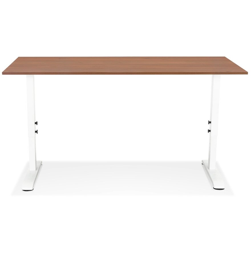 In hoogte verstelbare bureau &#039;OSMOSE&#039; van notenhout en wit metaal - 160x80 cm