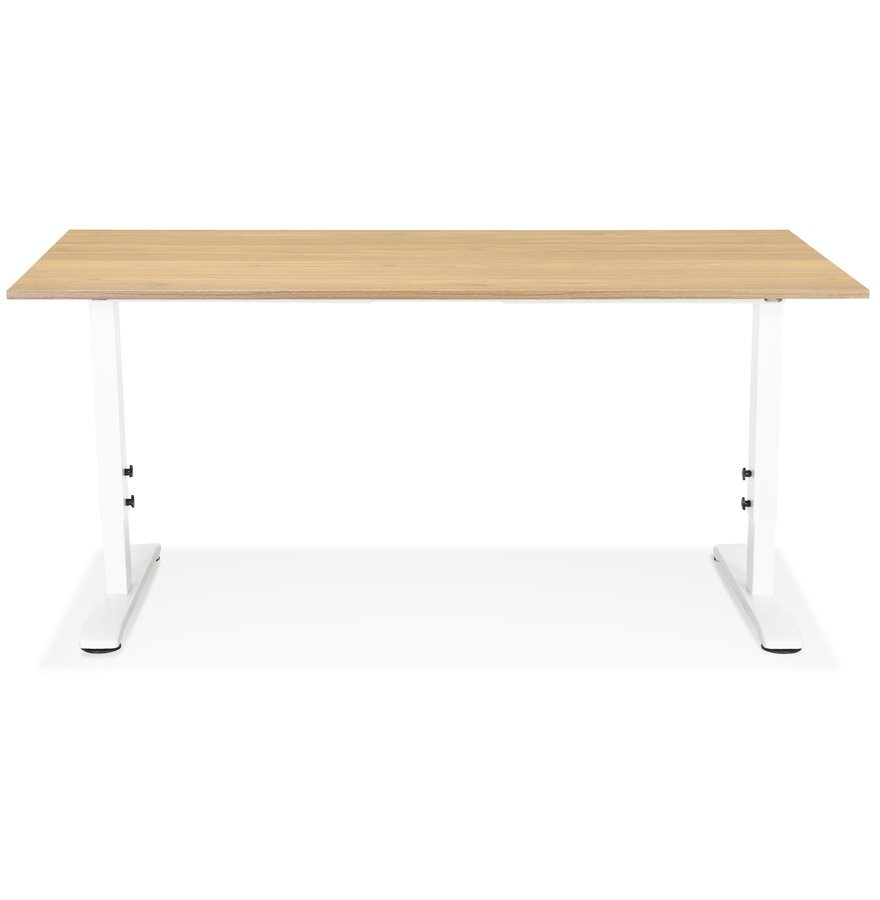In hoogte verstelbare bureau &#039;OSMOSE&#039; van natuurlijk afgewerkt hout en wit metaal - 160x80 cm