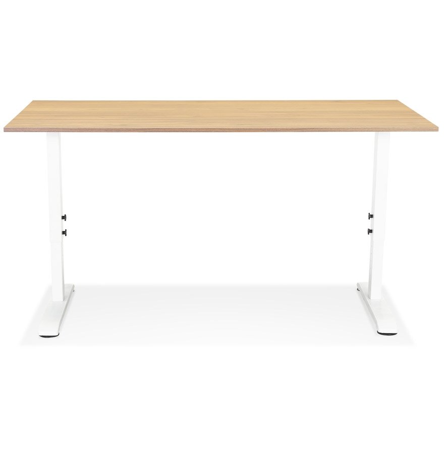 In hoogte verstelbare bureau &#039;OSMOSE&#039; van natuurlijk afgewerkt hout en wit metaal - 160x80 cm