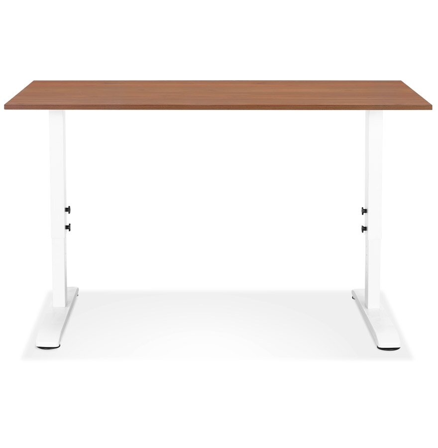 In hoogte verstelbare bureau &#039;OSMOSE&#039; van notenhout en wit metaal - 140x70 cm