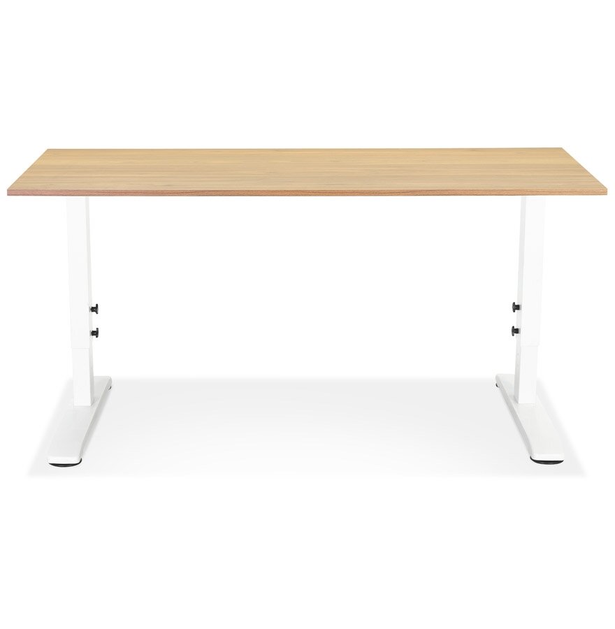 In hoogte verstelbare bureau &#039;OSMOSE&#039; van natuurlijk afgewerkt hout en wit metaal - 140x70 cm