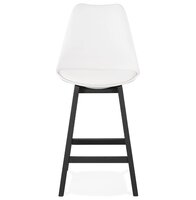 Halfhoge kruk &#039;CAMILA MINI&#039; wit met poot in zwart hout