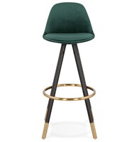 Design barkruk &#039;CHICAGO&#039; in groen fluweel en 4 poten in zwart hout