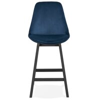 Halfhoge design barkruk &#039;MORISS MINI&#039; in blauw fluweel en poten in zwart hout