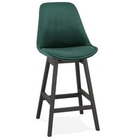 Halfhoge design barkruk &#039;MORISS MINI&#039; in groen fluweel en poten in zwart hout
