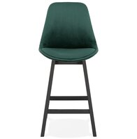 Halfhoge design barkruk &#039;MORISS MINI&#039; in groen fluweel en poten in zwart hout