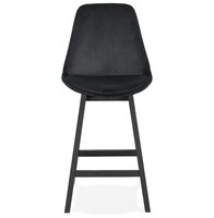 Halfhoge design barkruk &#039;MORISS MINI&#039; in zwart fluweel en poten in zwart hout