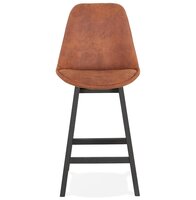 Halfhoge barkruk &#039;ASPEN MINI&#039; in bruine microfiber en poten in zwart hout