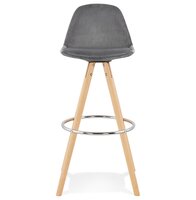Barkruk &#039;SPIRIT&#039; in grey fluweel en poten in hout met natuurlijke afwerking